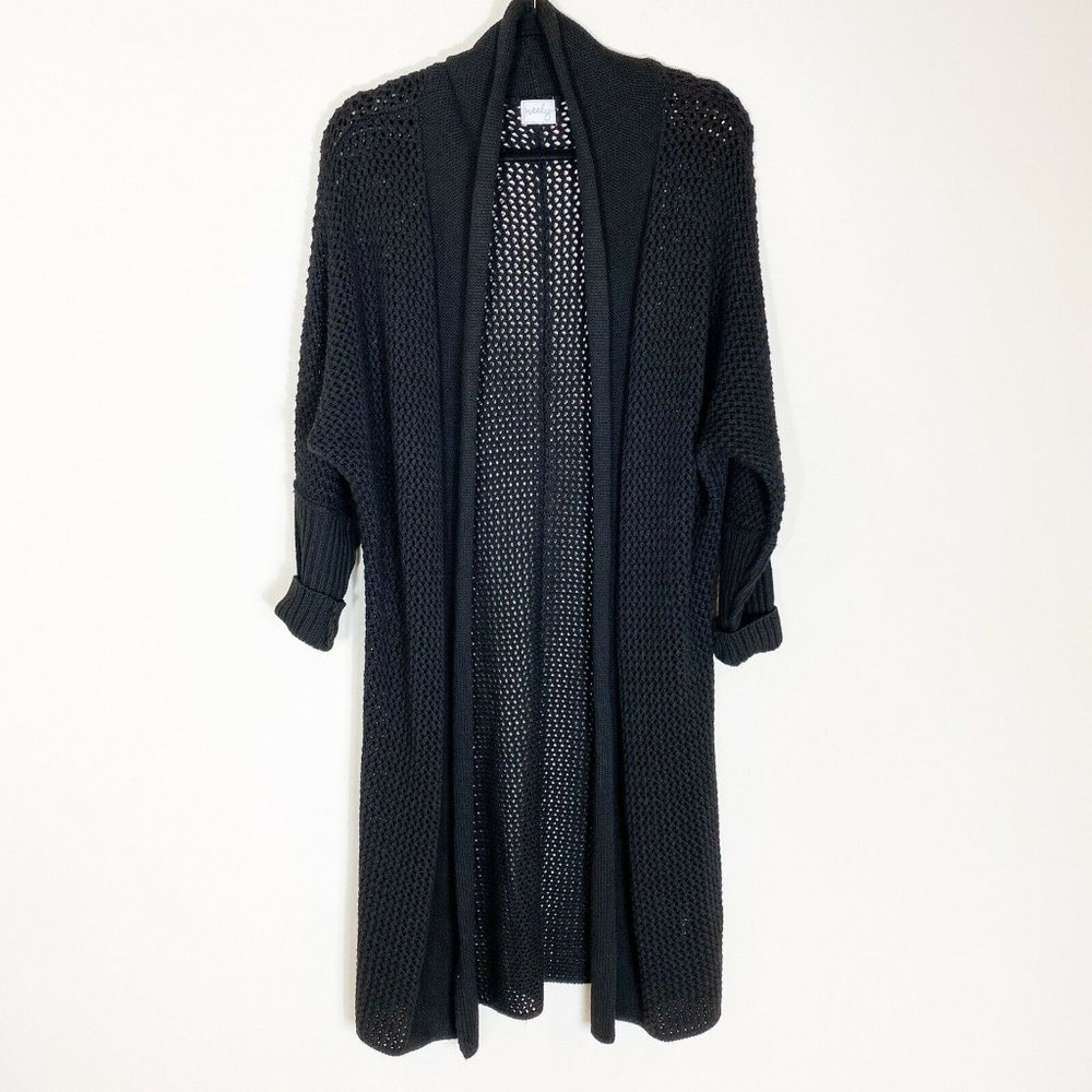 Neely waffle knit open front cardigan black medium